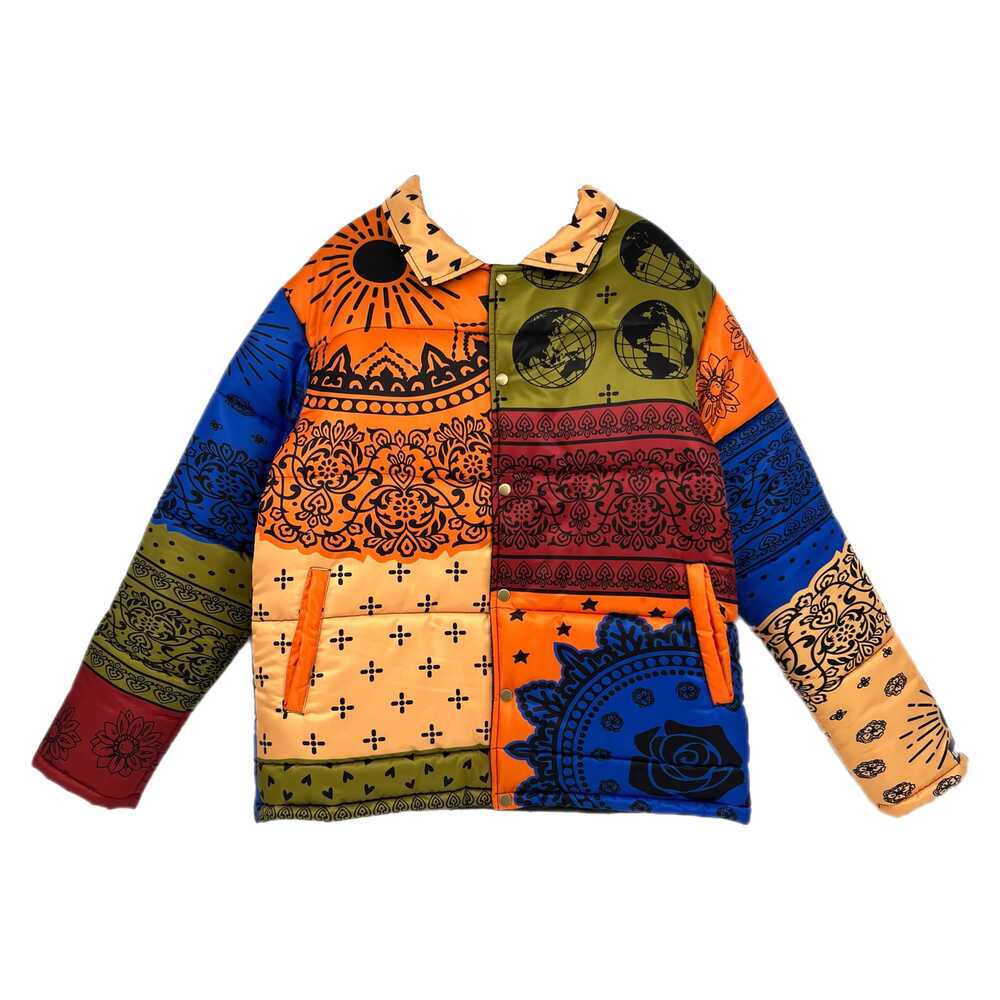 Life's Journey Multicolored Snap Closure Puffer Jacket | Size L